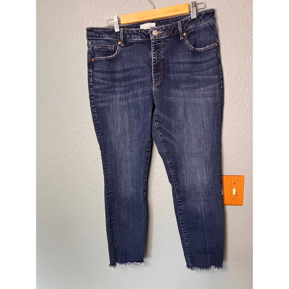 LOFT Curvy Skinny Jeans Dark Wash Raw Hem Denim Size 32 14